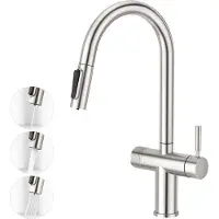 OEM Edelstahl-Küchenarmatur mit Auszugdusche, Doppelhebel, Spülbeckenarmatur, Trinkwasserarmatur
