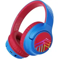 PowerLocus Kinderkopfhörer Over Ear mit 74/85/94dB Lautstärkebegrenzung, LED-Leuchten, Kabellos & Aux-Kabel Faltbare Kopfhörer mit Mikrofon für Handy/Tablet