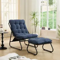 Msnan Outdoor Lounge Sessel mit Hocker, gepolstert, Stahlgestell, Beige, Garten Relaxstuhl