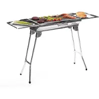 OEM Faltbarer Edelstahlgrill – tragbares und zusammenklappbares Design für Holzkohle, mit 2 Seitenablagen und Belüftungsöffnungen – ideal für den Außenbereich: Garten, Camping, Strand – Stahlgrill