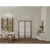 Vente-unique Komplette 2-flügelige Tür aus Aluminium und mattiertem Glas - 2 x H 204 x B 83 cm - Schwarz - SEROTO