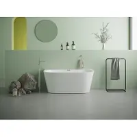 Vente-unique Halb freistehende Badewanne - 175L - 130 x 71,5 x 58 cm - Weiß - Acryl - DIVINA