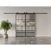 Vente-unique Doppelschiebetür für die Wandmontage - Aluminium und mattiertes gehärtetes Glas - 2 x H 205 x B 73 cm - SINCA II