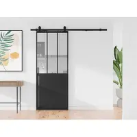 Vente-unique Industrielle Schiebetür für Wandmontage - Schwarz und gehärtetes Glas - H 205 cm x B 93 cm - ARTISTO II
