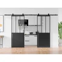 Vente-unique Industrielle Doppelschiebetüren für die Wandmontage - Schwarz und gehärtetes Glas - 2 x H 205 x B 93 cm - ARTISTO II