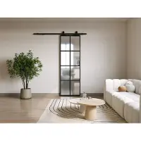 Vente-unique Wandschiebetür - Aluminium und mattiertes Einscheiben-Sicherheitsglas - H 205 x B 73 cm - WILDEN II