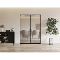 Vente-unique Doppel-Schiebetür mit Galandage-System - Aluminium & Sicherheitsglas mattiert - 2 x 205 cm x 93 cm - LINCI II