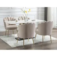 Vente-unique 6er Set Stühle aus Velours und vergoldetem Stahl - Beige - RUTY by Pascal Morabito