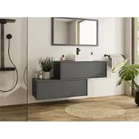 Vente-unique Anthrazitfarbener wandhängender Badezimmerschrank mit Waschbecken und zwei Schubladen - 94 cm - TEANA II