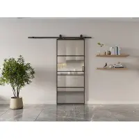 Vente-unique Wandschiebetür - Aluminium und mattiertes gehärtetes Glas - H 205 x B 93 cm - SINCA II