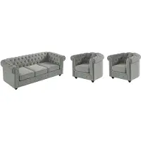 Vente-unique Couchgarnitur 3+1+1 - Samt - Hellgrau - CHESTERFIELD