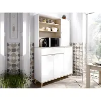Vente-unique WAJDI Küchenbuffet - 4 Türen mit 1 Schublade und 3 Nischen - weiß und eichefarben