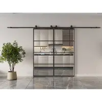 Vente-unique Doppelschiebetür für Wandmontage - Aluminium und klares gehärtetes Glas - 2 x H 205 x B 83 cm - SINCA II