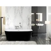 Vente-unique Halb freistehende Badewanne 170 x 75 x 58 cm Acryl Schwarz glänzend 245 L DIVINA