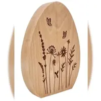 Erst-Holz Echtholz Dekoei-Wiese Ei mit Blumen Gravur Osterdeko Buche geölt V-40.11-Holzei-Wiese20 cm