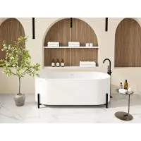 Vente-unique Freistehende ovale weiße Badewanne mit schwarzen Beinen - 160 x 73,5 x 59 cm - ALONSA