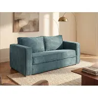 Vente-unique Schlafsofa mit Matratze 4-Sitzer - Cord - Türkisblau - Liegefläche mit Lattenrost mit breiten Latten 160 cm - Matratze 22 cm mit Memory Schaum - LORETO