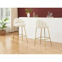 Vente-unique Barhocker 2er-Set - Bouclé-Stoff & goldfarbenes Metall - Cremefarben - ALTINAM von Pascal MORABITO