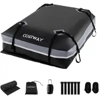 Costway Dachbox Auto, 600L Dachkoffer wasserdicht, Gepäckbox mit Anti-Rutsch-Matte, 6 Türhaken, Schloss & Tragetasche, tragbare Dachtasche XXL Grau