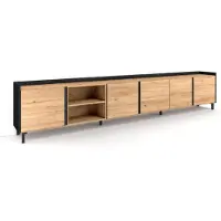 Skraut Home TV-Möbel Holzeffekt eiche und schwarz 309x35x61cm mit Beinen