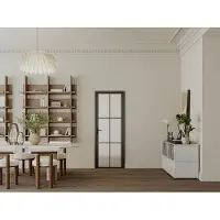 Vente-unique Doppelfalttüren aus Aluminium und Milchglas - H 204 x B 93 cm - Schwarz - SEROTO