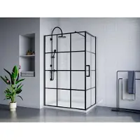 Vente-unique Feste Duschwand mit Schwenktür und Siebdruck schwarz matt - 120 x 80 x 190 cm - CAPARICA