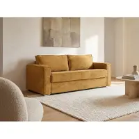 Vente-unique Schlafsofa mit Matratze 3-Sitzer - Cord - Senfgelb - Liegefläche mit Lattenrost mit breiten Latten 140 cm - Matratze 18 cm - LORETO