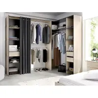 Vente-unique Eckkleiderschrank Kleiderschranksystem - B. 164/214 cm - Eichefarben & Anthrazit - GONTRAN