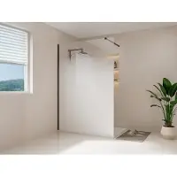 Vente-unique Geräucherte Duschwand für begehbare Dusche - 140 x 200 cm - Mattschwarz - POMARO