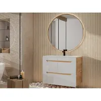 Vente-unique Waschbeckenunterschrank hängend mit Einzelwaschbecken - 80 cm - Naturfarben & Weiß - ARUBA