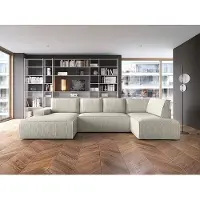 Vente-unique Große Wohnlandschaft - Ecke links - Mit Schlaffunktion - Cord - Beige - AMELIA