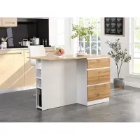 Vente-unique Kücheninsel mit 6 Schubladen und 4 Einlegeböden aus MDF - Natürliches Licht und Weiß - POMARELA