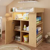 MODFU Wickelkommode mit verstellbarer LED-Beleuchtung Kinder-Aufbewahrungsschrank mit seitlichem Stauraum Wickelplatz mit Trennwänden Natur