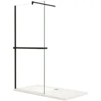 Duschparadies 140 x 200cm Walk-in Glas 8mm NANO Glas Dusche Klarglas Duschabtrennung Mit Schwarz Duschregal Handtuchhalter Mit 140cm Stabilisator