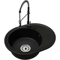 Brado Granitspüle Küche Einbauspüle 1 Becken mit Abtropffläche BELLA inkl. Küchenarmatur SPIRAL Schwarz und Wand-Siphon