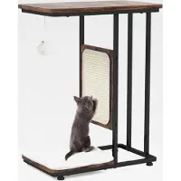 Markenlos 2 in 1 Kratzbaum & Beistelltisch, C-förmiger Kleiner Katzentisch mit Kratzpolster, waschbarem Kissen & klingelndem Ball, Moderne Katzenmöbel für Wohnzimmer & Schlafzimmer