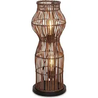Licht-Erlebnisse Kleine Stehleuchte Korb 60 cm Bambus für 2x E27 Boho Stehlampe Wohnzimmer Bodenlampe