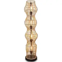 Licht-Erlebnisse Bodenleuchte Korbschirm 111 cm Bambus für 4x E27 Boho niedrige Stehlampe Wohnzimmer