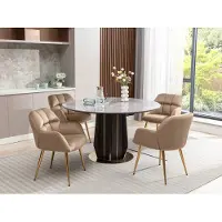Vente-unique Satz von 6 Stühlen mit Armlehnen - Velours und Goldmetall - Beige - PEGA