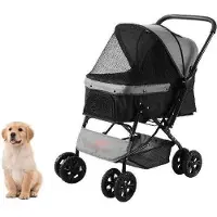 Famanu Hunde- und Katzenwagen mit umkehrbarem Handgriff - Schwarz/Grau