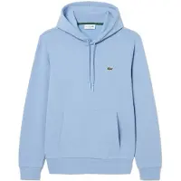 Lacoste Herren Hoodie mit Kapuze - Sweatshirt, aufgerautes Fleece, Baumwoll-Mix Mittelblau L