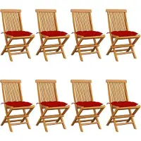 vidaXL BESTE 2022 Outdoor-Stuhl Stilvollen mit robustem ,Gartenstühle mit Roten Kissen 8 Stk. Massivholz Teak Relaxsessel Armlehnstuhl mit Premium & schlichten Design *HOM
