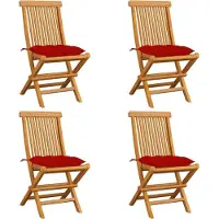 vidaXL Möbel Gartenstühle mit Roten Kissen 4 Stk. Massivholz Teak - Gartenstühle &34298