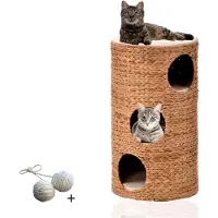 Markenlos Katzentonne mit 3 Etagen | Stabiler Kratzbaum & Gemütliche Höhle | Katzenhöhle mit Kissen | Modernes Katzenmöbel | Spielzeug für Katzen