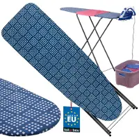 KOTARBAU Bügelbrett Verstellbares 104 x 30 cm Bügelbrett mit Bügeleisenhalterung Schutzhülle Blaue Quadratmuster