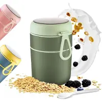 Unyqoos Müslibecher – auslaufsicherer To‑go-Frühstücksbecher mit klappbarem Löffel, 600 ml + 210 ml, transparenter Deckel, mikrowellen-/gefrier-/spülmaschinenfest