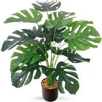 Unyqoos Monstera Kunstpflanze – 75 cm hohe dekorative Zimmerpflanze, 18 Polyester-Blätter, verstellbare Äste mit Metall-Innendrähte, pflegeleicht