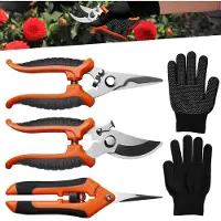 Unyqoos 3‑teiliges Gartenscheren-Set mit 3 Scheren & Schutzhandschuhen, rostfreier Edelstahl, ergonomische Antirutschgriffe – für Blumen, Bonsai & Obstbäume