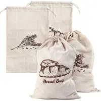Unyqoos Wiederverwendbare Leinen-Brot- & Gemüsebeutel mit Kordel, 4er-Set, 44 x 29 cm, 80% Leinen/20% Baumwolle, ungebleicht – zur Aufbewahrung von Brot, Obst und Gemüse
