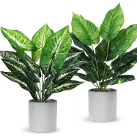 Unyqoos Kunstpflanzen 2er-Set – realistische 40,6 cm, Kunststoffblätter, stabile Pulp-Töpfe Ø 8,9 cm, pflegefrei für Wohnzimmer & Bad